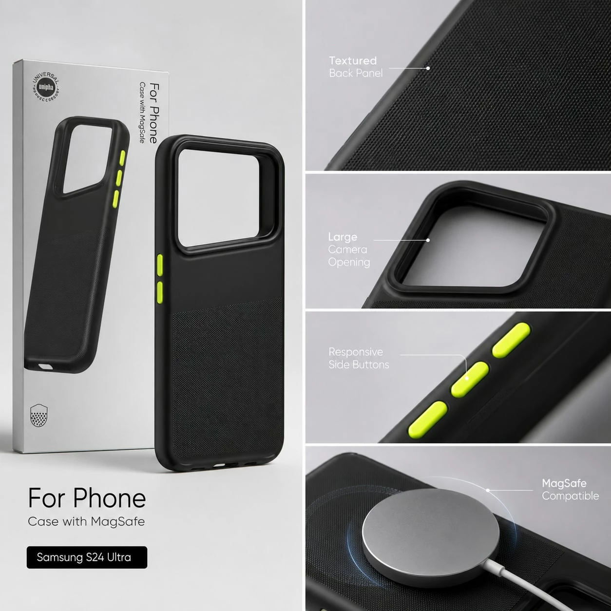 Maskë për Samsung Galaxy S26 Ultra me MagSafe - Case Mbrojtëse e Zezë me Butona Kontrast dhe Dizajn Premium