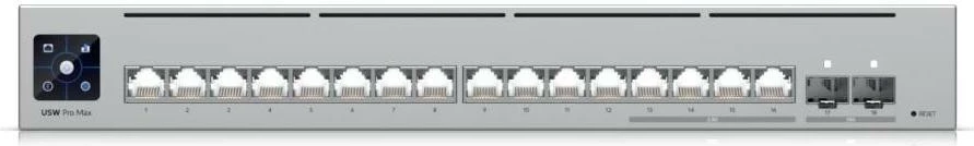 Switch Ubiquiti USW-PRO-MAX-16, 12 porta LAN, 4 porta 2.5G, 2 SFP+, për rack 19", e zezë