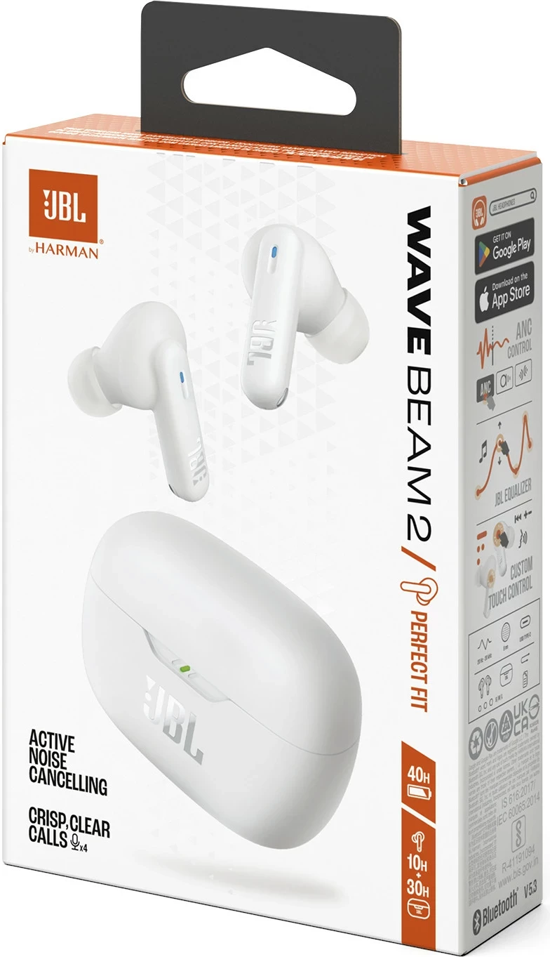 Kufje JBL Wave Beam 2, true wireless, ANC, Bluetooth, deri 40 orë, të bardha
