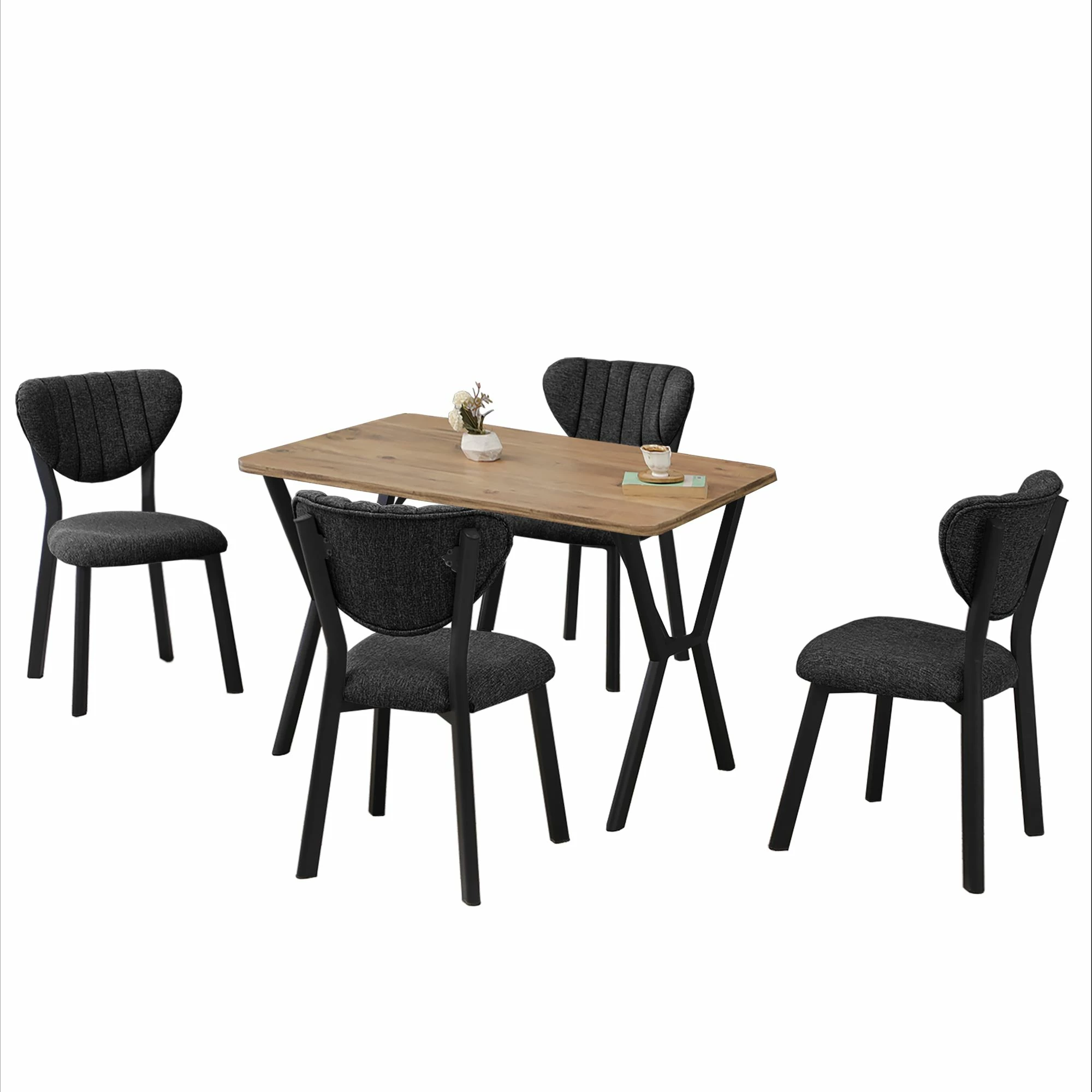Set tavolinë me karrige për ngrënie, zgjatues, Skye Decor, elma-antracit, arrë, 5 copë