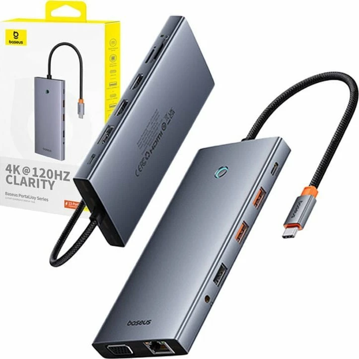 Docking station Baseus PortalJoy Series BS-OH119 13n1 USB-C PD 100W 8K DP 2x HDMI VGA LAN SD/microSD, gri