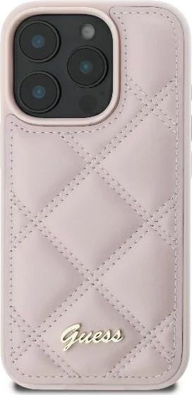 Mbështjellës Guess Quilted Metal Logo për iPhone 16 Pro Max, Rozë