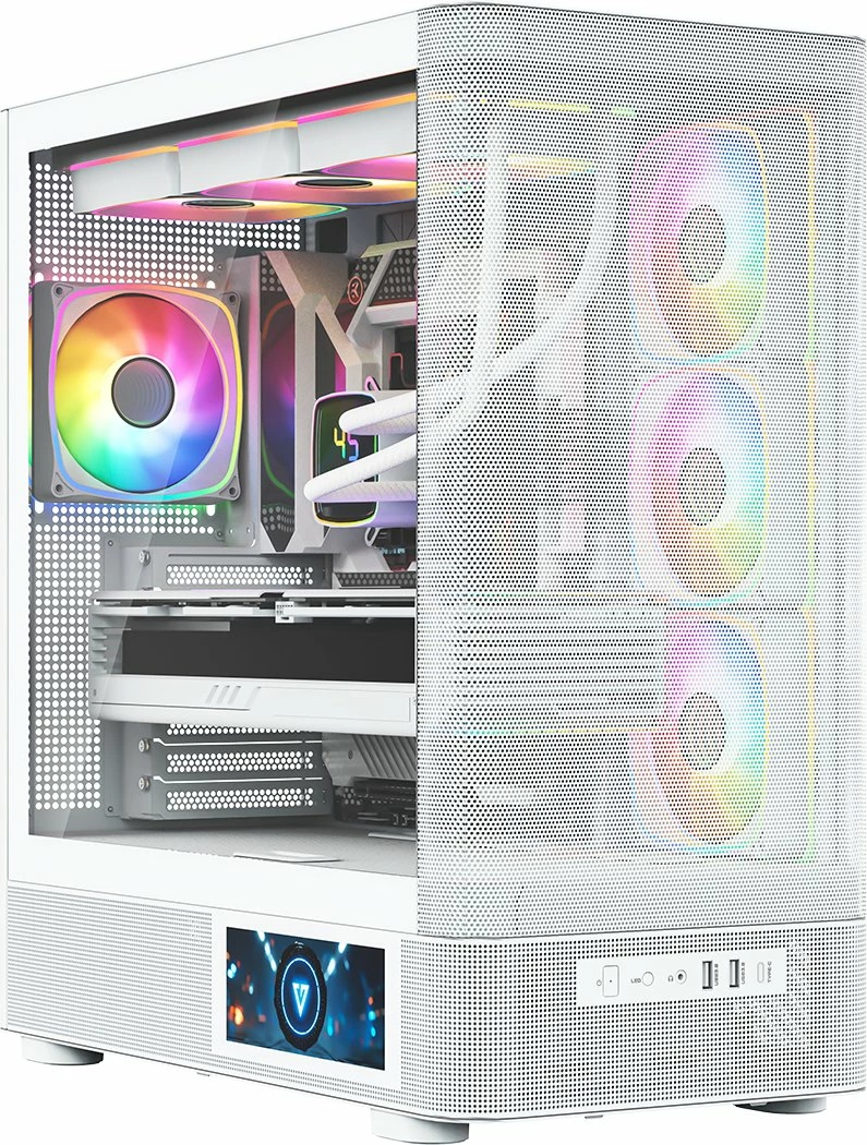 Kasë Modecom Volcano AQ400 ARGB MC-A-AQ400-4FA-W, Midi Tower ATX/mATX/ITX, LCD ekran, 4x120mm ARGB, e bardhë