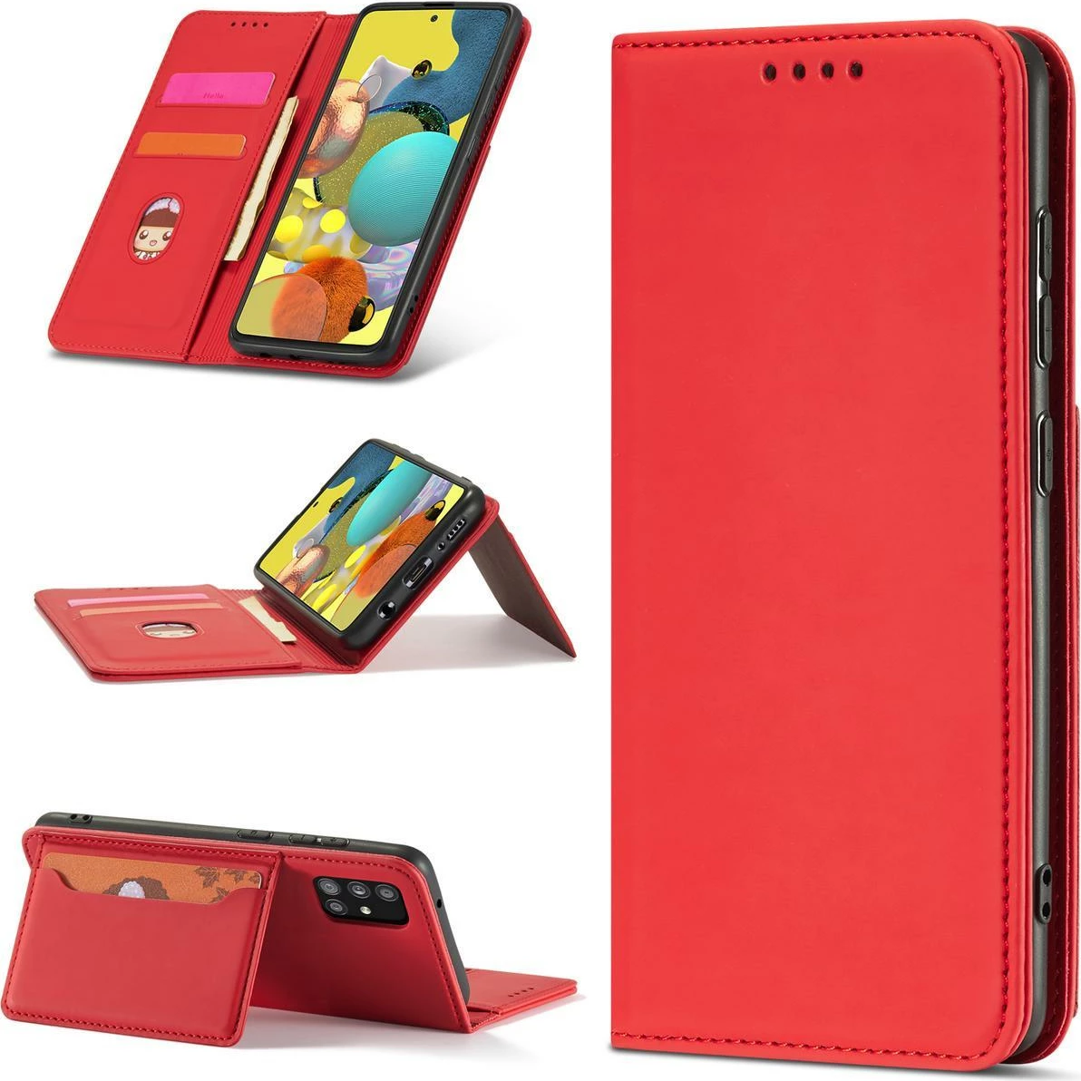 Mbështjellës Hurtel Magnet Card Case për Samsung Galaxy A13 5G, me portofol dhe mbajtëse, Kuq