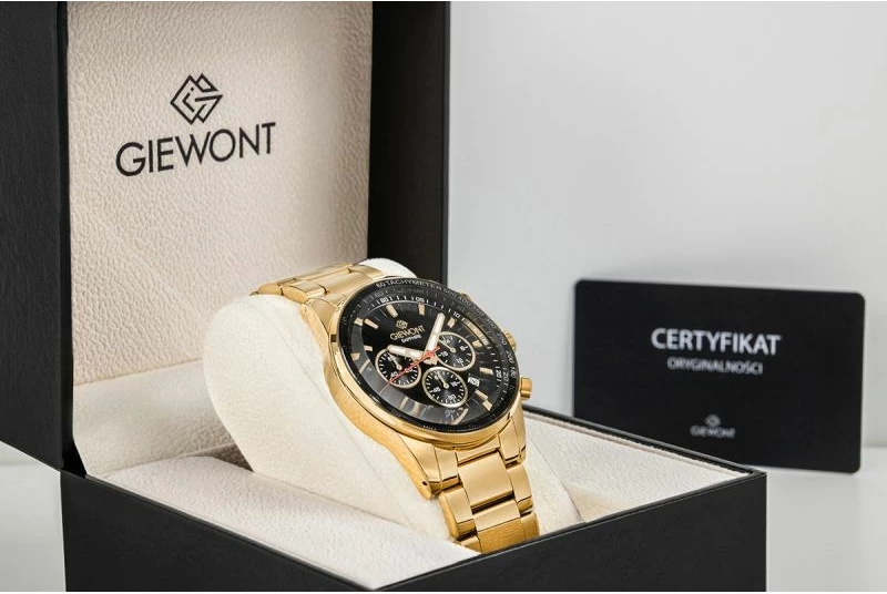 Orë dore meshkuj Giewont GW9140-B4, e zezë dhe e artë