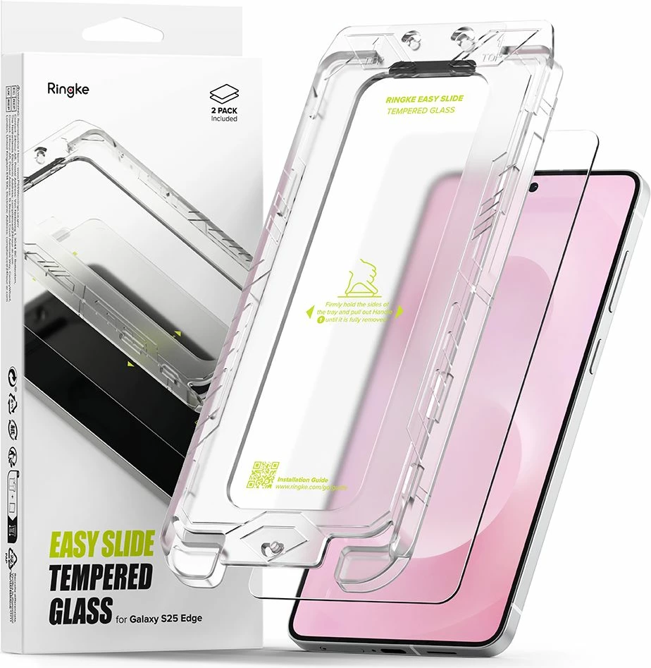 Mbrojtës ekrani xham i temperuar Ringke Easy Slide për Samsung Galaxy S25 Edge, 2 copë, Transparent