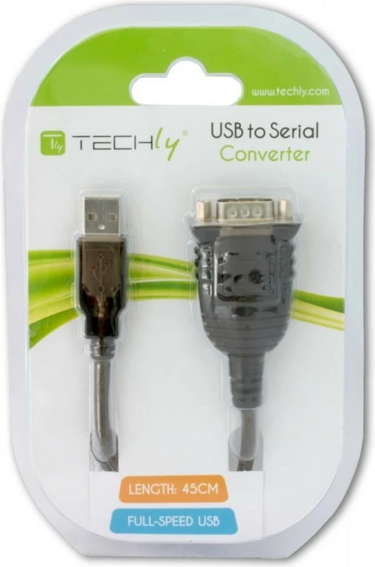 Adapter Techly USB në RS232/COM/DB9, 0.45m, Zi/Argjendtë