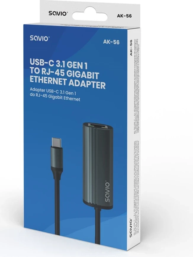 Adapter SAVIO USB-C në RJ-45 Gigabit Ethernet, AK-56, gri