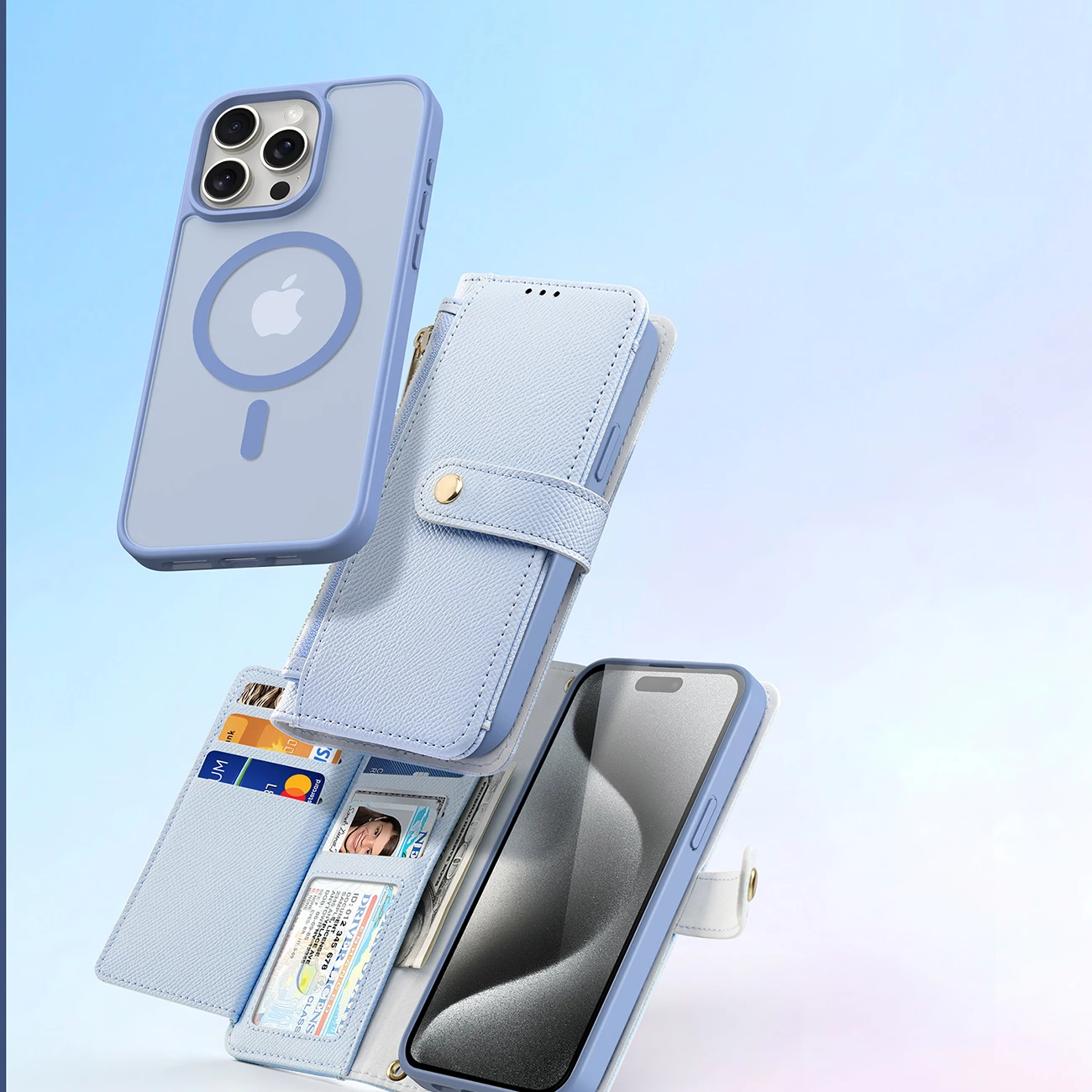 Mbështjellës Dux Ducis Lawa për iPhone 15 Pro, me portofol magnetik, lëkurë, Blu