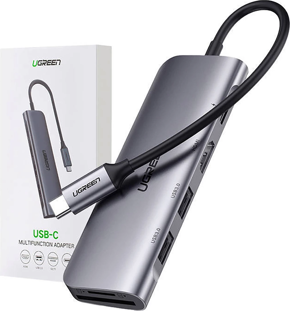 Adapter Ugreen CM195 6in1 USB-C, HDMI, 2x USB-A 3.0, USB-C PD, SD/TF reader, Gri