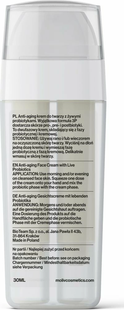Krem fytyre anti-aging MOLIV Live Probiotics 30 ml, ditë/natë