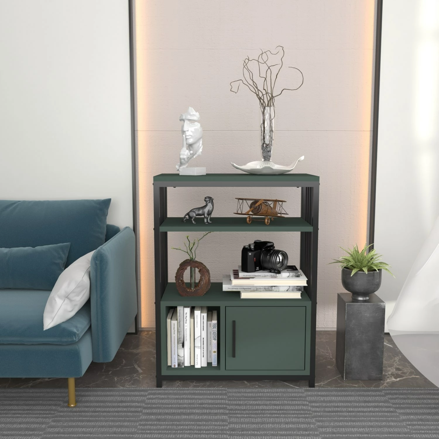 Raft librash Skye Decor, ngjyrë e gjelbër dhe e zezë