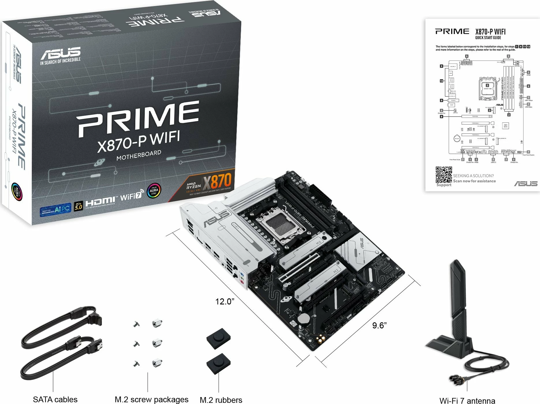 Pllakë amë Asus PRIME X870-P WIFI, ATX, AM5, DDR5, Wi‑Fi 7, Bluetooth 5.4