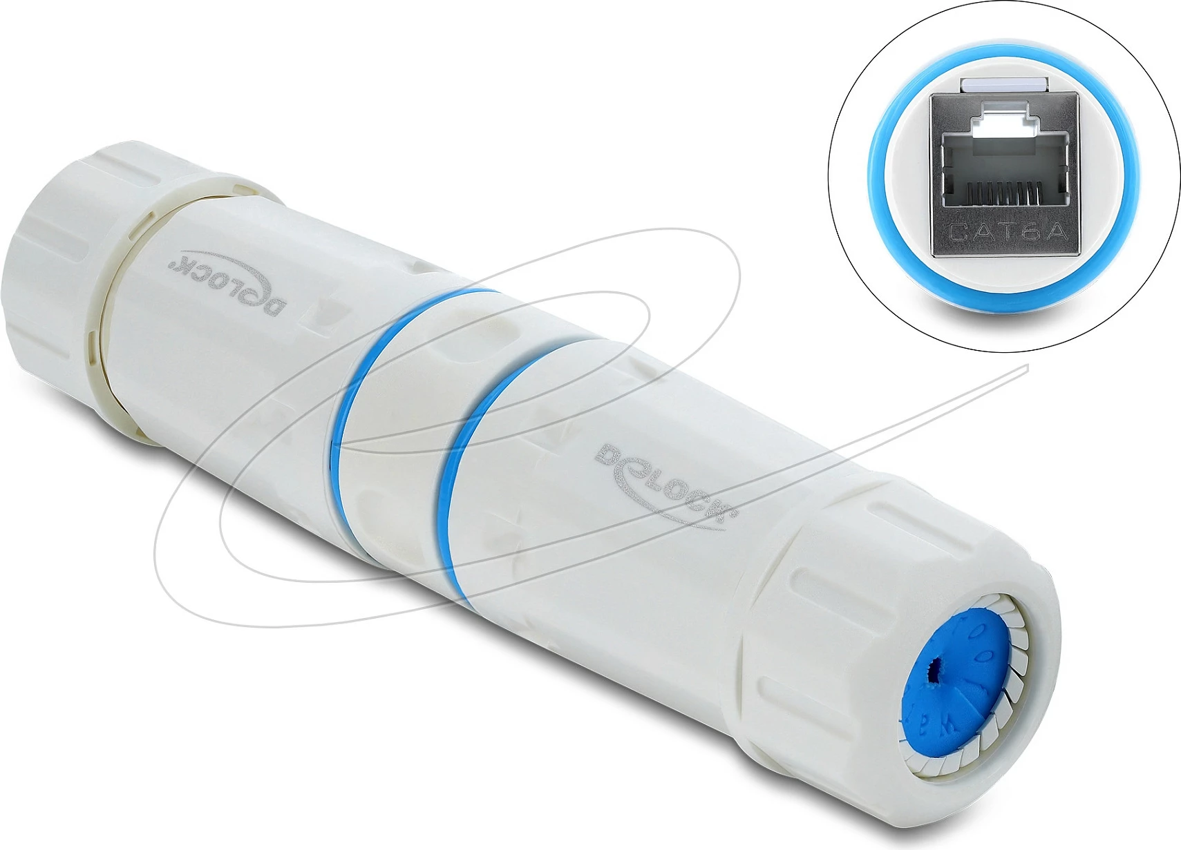 Bashkues kablli Ethernet DeLOCK RJ45 Cat6A, IP68, me fije M23.5x1.5, i bardhë
