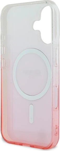 Mbështjellës Guess IML Glitter Gradient MagSafe për iPhone 16, Rozë