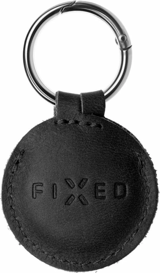 Mbështjellës me unazë çelësash për AirTag Fixed Real Leather Case FIXWAT-C2, lëkurë lope, i zi