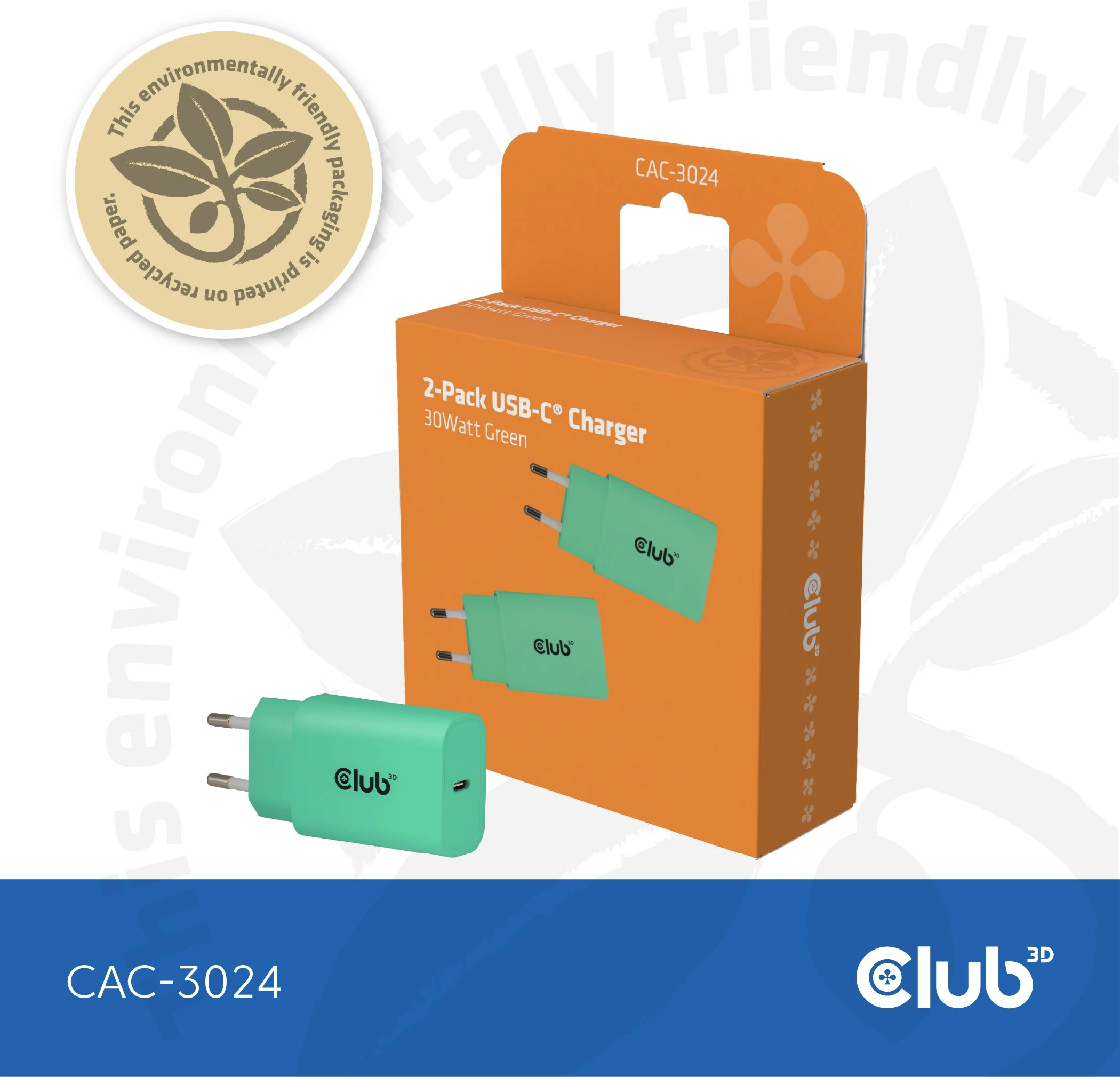 Karikues USB-C Club3D CAC-3024 30W 2 copë gjelbër