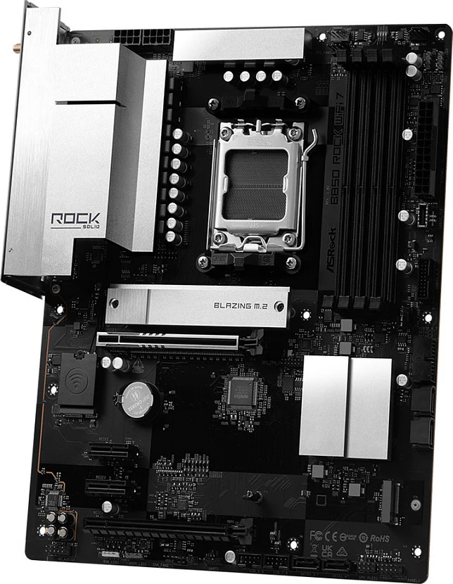 Pllakë amë ASRock B850 Rock WiFi 7, AM5, ATX, HDMI/USB-C, e zezë/argjendtë