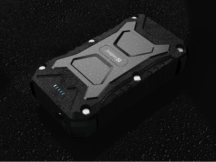 Powerbank Sandberg Survivor 420-91 10000mAh PD 20W me karikim pa kabllo 15W IP66, e zezë, set me kabllo USB-C dhe rrip