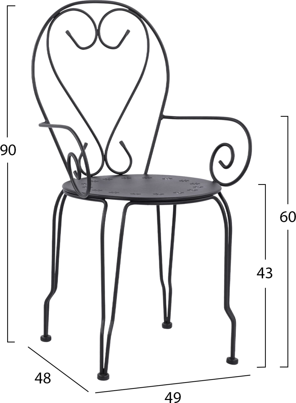 Karrige metalike Amore, ngjyrë e zezë, FH5008.11, 49x48x90 cm