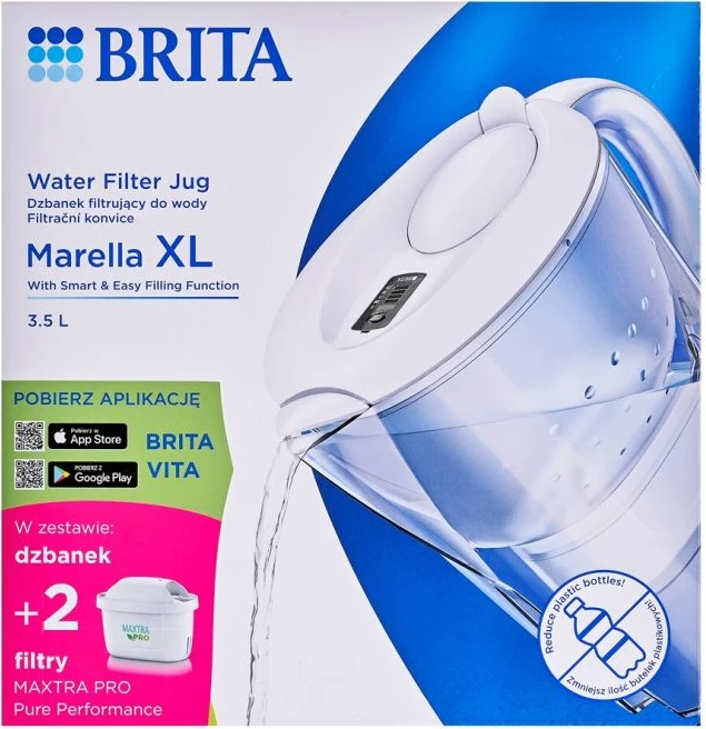 Filtruese uji BRITA Marella XL me 2 patrona MaxtraPro PP, e bardhë