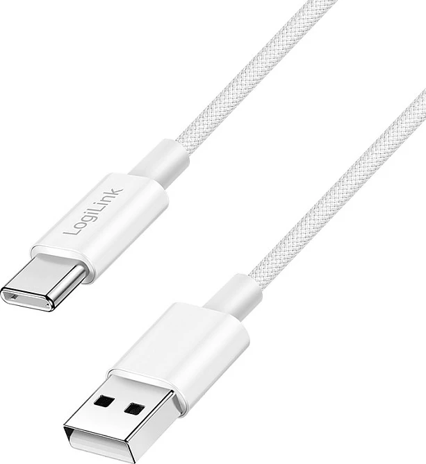 Kabllo USB LogiLink USB 2.0 A në Type-C, 1.5 m, 60W, nylon, e bardhë