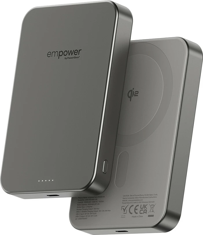 Power bank PanzerGlass empower 10000mAh, Qi2 15W, USB-C 20W, MagSafe kompatibil, Titanium