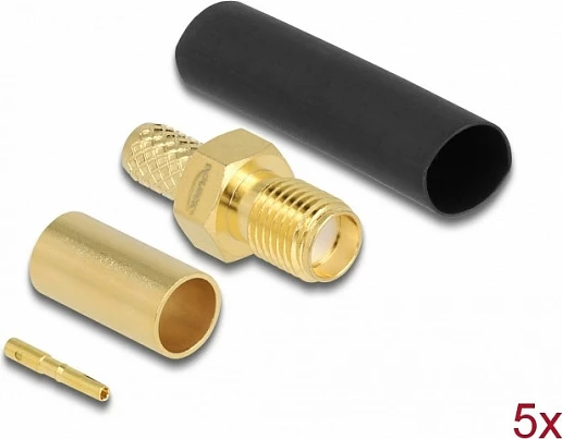 Konektor SMA femër DeLOCK për krimpim LMR200, 50 Ω, set 5 copë, bronz/ari