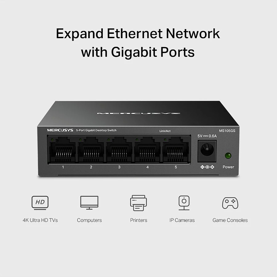 Switch Mercusys MS105GS, 5-Port Gigabit, Unmanaged, metal, i zi