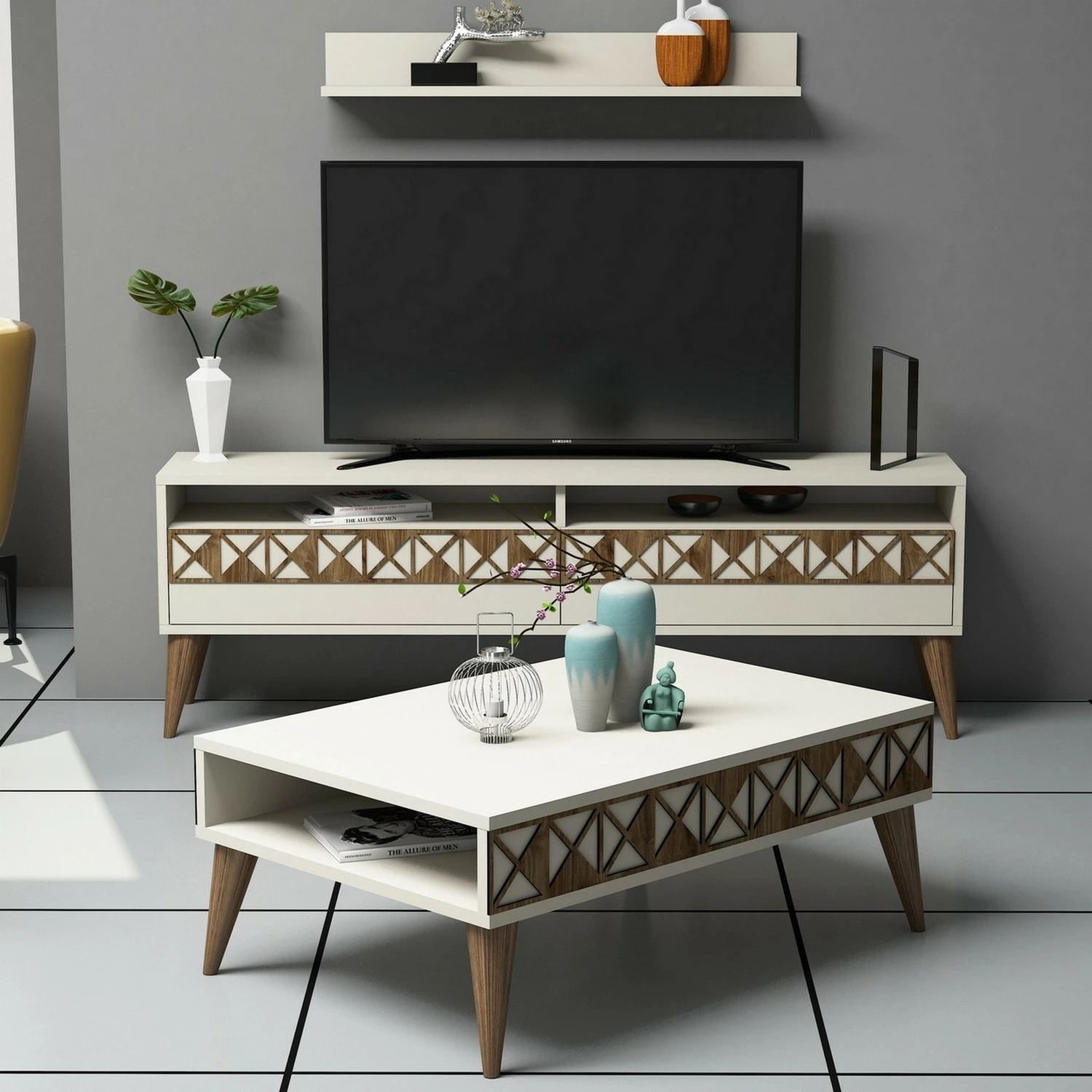 Set mobiljesh për dhomë dite, Skye Decor, Line, krem
