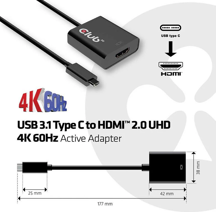 Adapter USB-C Club3D HDMI 2.0 UHD HDR, 0.15m, i zi