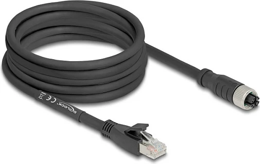 Kabllo Ethernet industriale DeLOCK 80594, Cat5e, 5m, M12 (F) në RJ-45 (M), S/FTP, e zezë