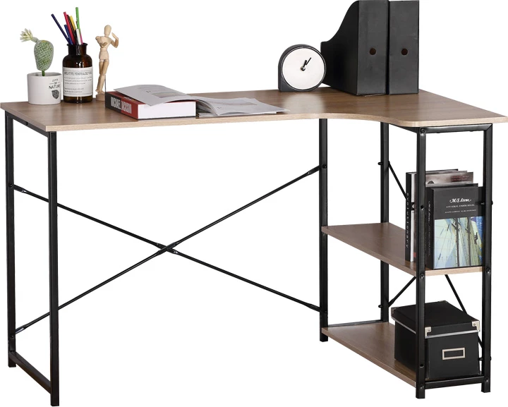 Tavolinë këndi Merlin, kënd i djathtë, ngjyrë lisi me metal të zi, 120x73x75cm