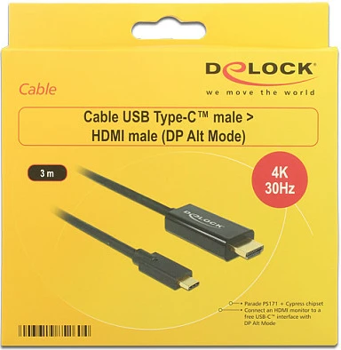 Kabllo USB-C në HDMI DeLOCK 85260, 3 m, 4K, i zi