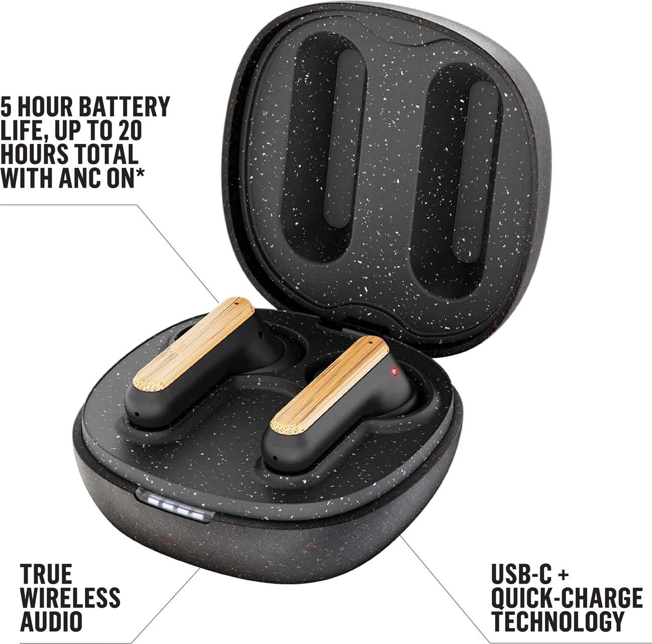 Kufje House of Marley Redemption ANC, True Wireless Bluetooth, 20h me kuti karikimi, USB-C, të zeza