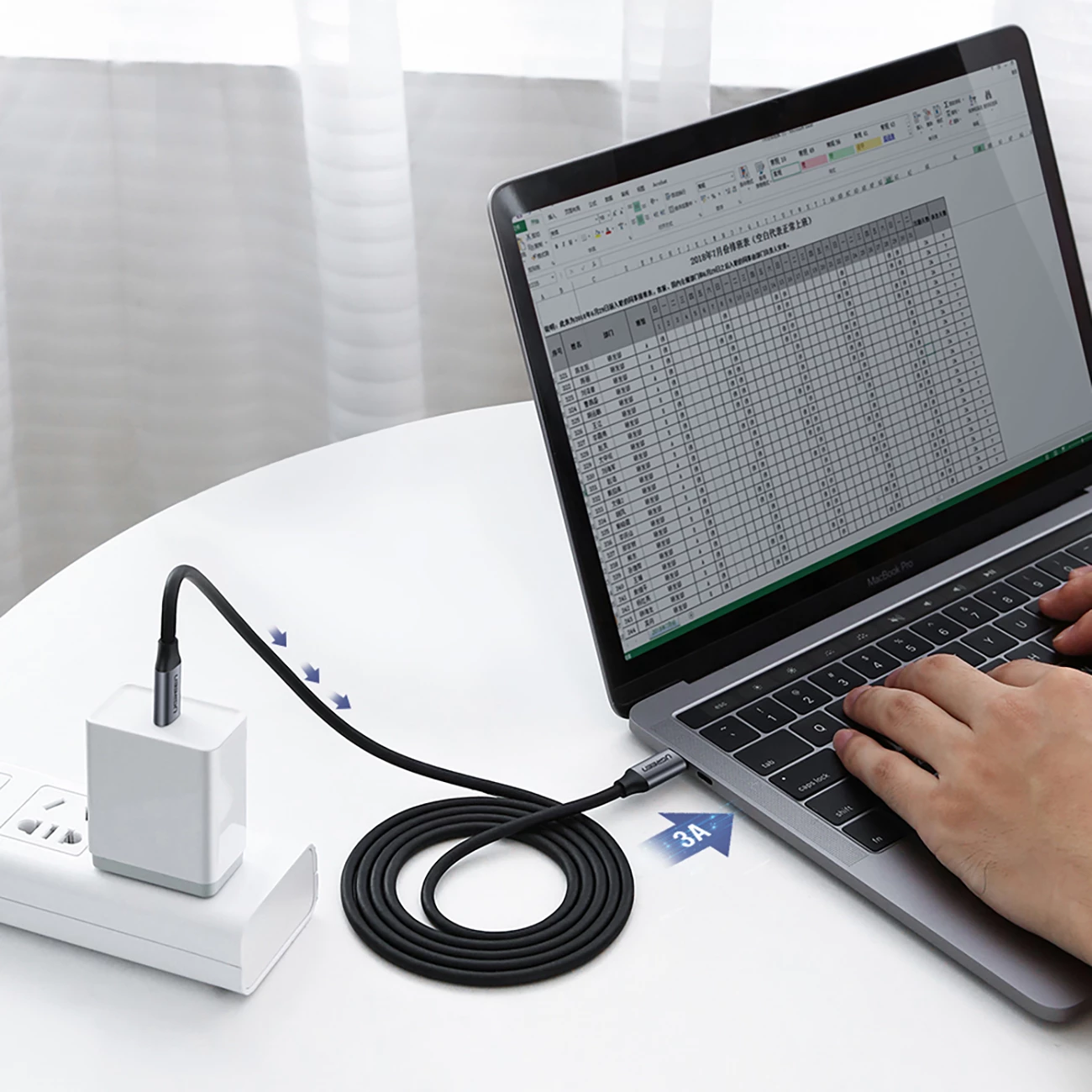 Kabllo USB-C në USB-C Ugreen US161 50751, 1.5m, Gri