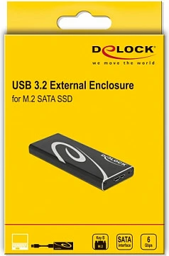 Kasë eksternë DeLOCK për SSD M.2 SATA Key B, USB 3.2 Gen 2, e zezë