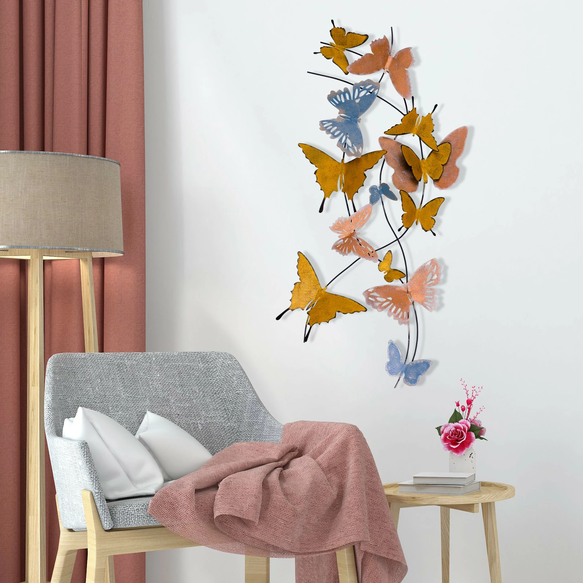 Aksesor dekorativ metalik për mur, flutura, Wallity