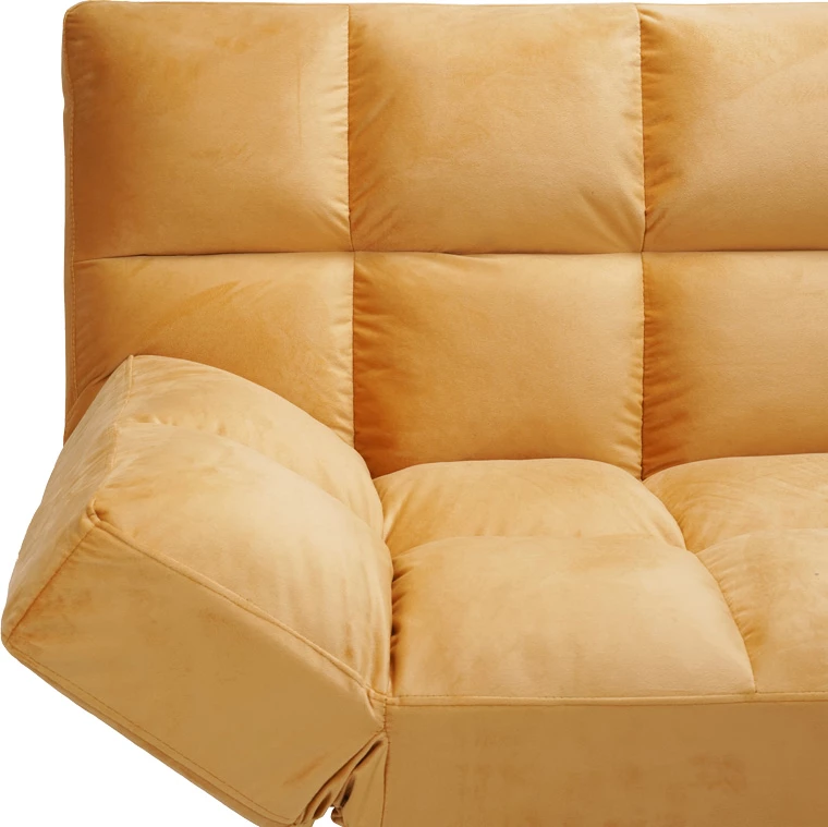 Divan-krevat 3 vendësh Freddo, kadife ngjyrë mustardë, 181x81x86cm