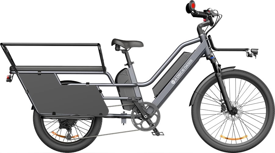 biçikletë elektrike kargo ADO Oasis 261T, motor 250W, bateri dyfishe 48V 13.5Ah + 48V 9Ah, deri 180 km, gri, me dorezë gazi