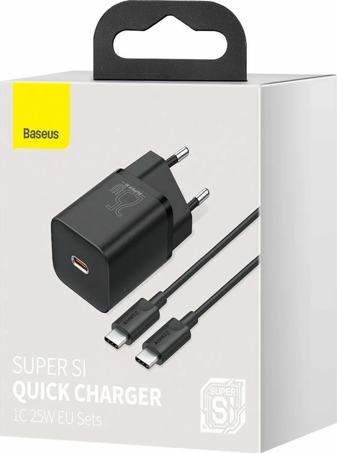 Karikues rrjeti Baseus Super Si TZCCSUP-L01 25W USB-C PD me kabllo USB-C në USB-C 1m, i zi