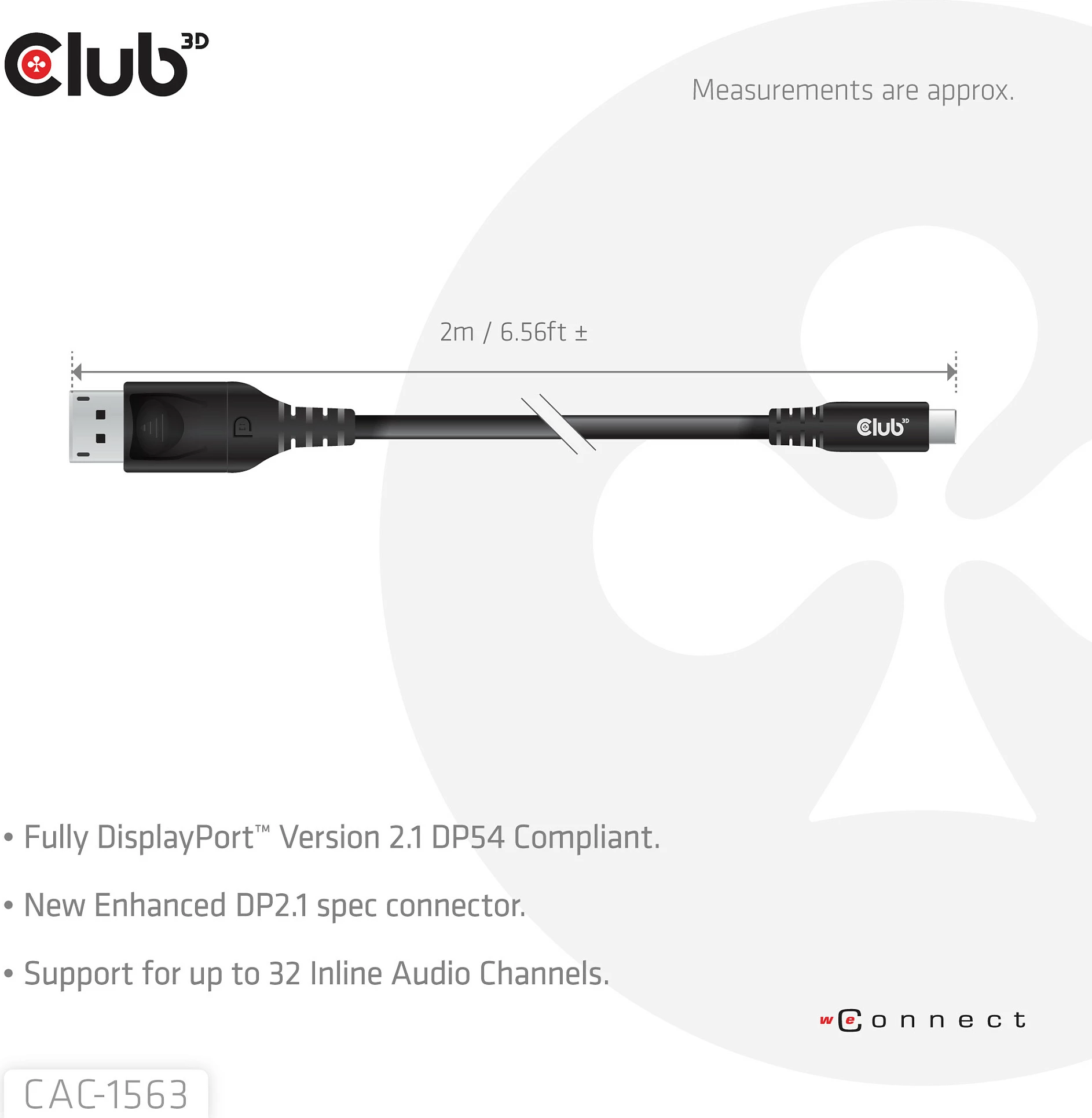 Kabllo Club 3D CAC-1563 USB-C në DisplayPort 2.1, 2 m, 8K, DP54, e zezë