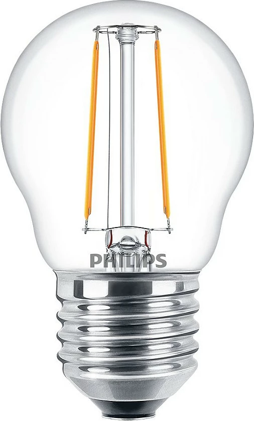 Llambë LED Philips Classic Filament P45, E27, 2W, 250 lm, 2700K, transparente