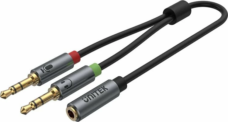 Kabllo/adapter ndarës AUX Unitek Y-C957ABK, 0.2 m, Jack 3.5mm (femër) në 2x Jack 3.5mm (meshkuj), argjendtë