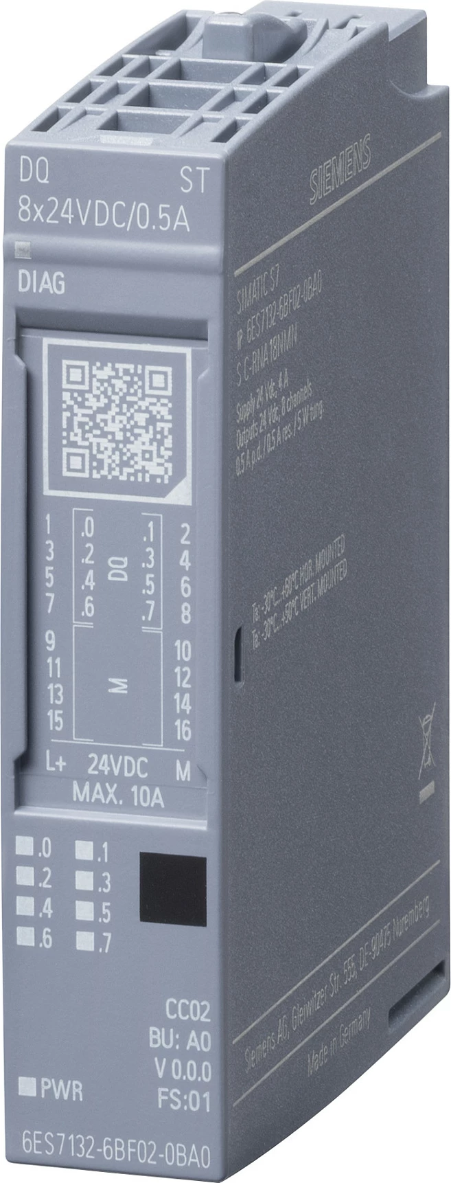 Modul dalje digjitale Siemens SIMATIC ET 200SP 6ES7132-6BF01-0BA0, DQ 8x24VDC 0.5A, IP20, gri