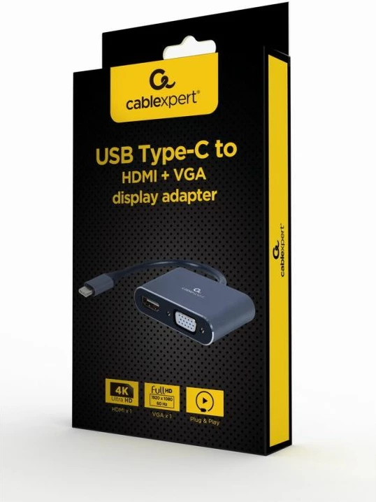 Adapter USB Type-C në HDMI + VGA Gembird, gri