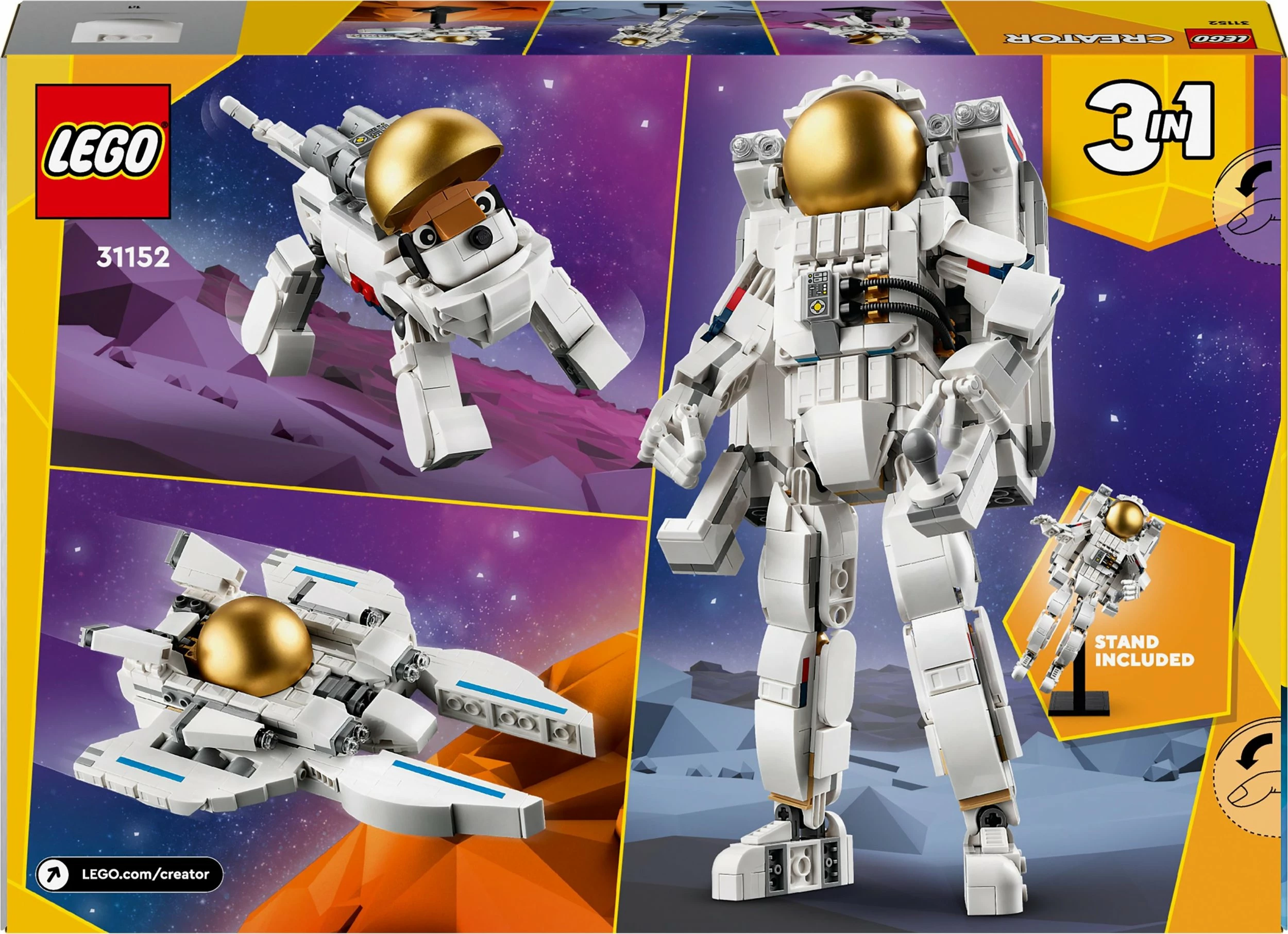 Set ndërtimi LEGO Creator Astronaut 31152, 3-në-1, 647 copë, bardhë/ari