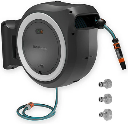 Kasetë muri për zorrë GARDENA 18647-55, 40m, me bateri, e zezë