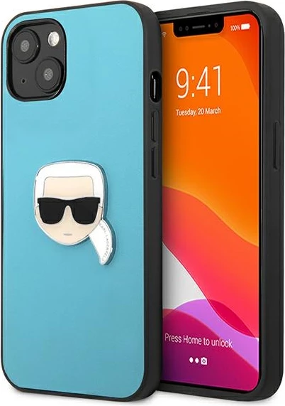 Mbështjellës Karl Lagerfeld KLHCP13SPKMB për iPhone 13 mini, lëkurë, blu