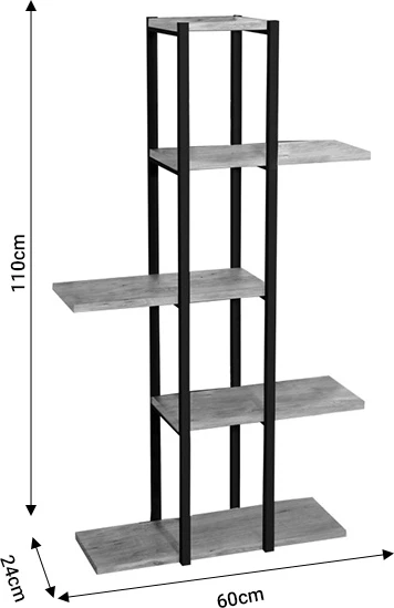 Raft dyshemeje Ploko, melaminë ngjyrë lisi-metal i zi, 60x24x110cm